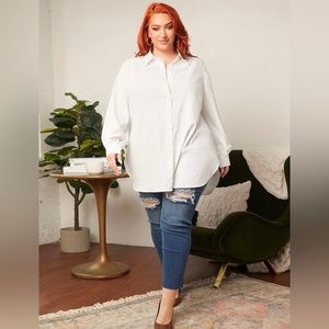 SHEIN CURVE Button-Down Long Sleeve Collar Shirts Plus Size